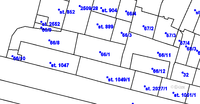 Parcela st. 66/1 v KÚ Kyjov, Katastrální mapa