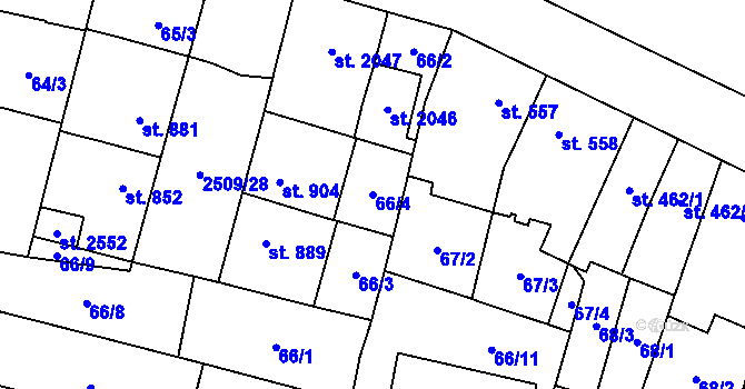 Parcela st. 66/4 v KÚ Kyjov, Katastrální mapa