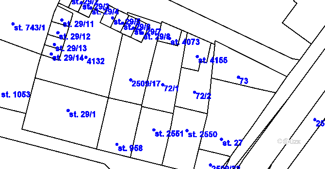 Parcela st. 72/1 v KÚ Kyjov, Katastrální mapa
