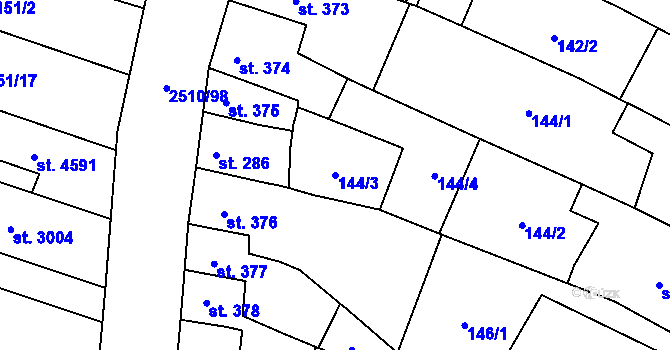 Parcela st. 144/3 v KÚ Kyjov, Katastrální mapa
