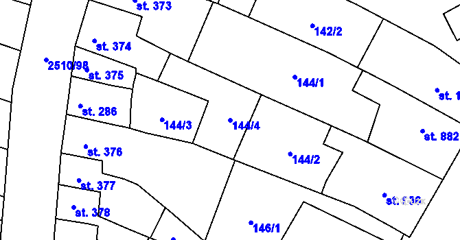 Parcela st. 144/4 v KÚ Kyjov, Katastrální mapa