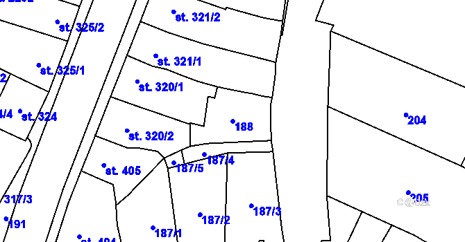 Parcela st. 188 v KÚ Kyjov, Katastrální mapa