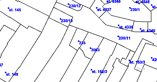 Parcela st. 235 v KÚ Kyjov, Katastrální mapa