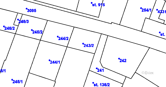 Parcela st. 243/2 v KÚ Kyjov, Katastrální mapa