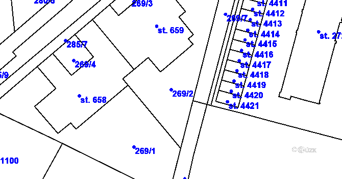 Parcela st. 269/2 v KÚ Kyjov, Katastrální mapa
