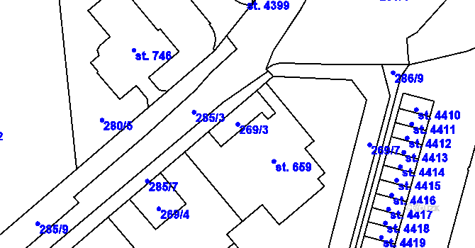 Parcela st. 269/3 v KÚ Kyjov, Katastrální mapa