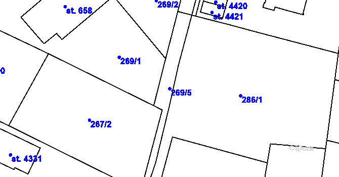 Parcela st. 269/5 v KÚ Kyjov, Katastrální mapa