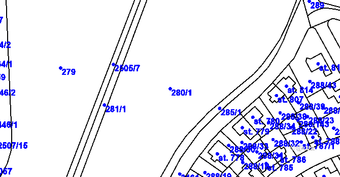 Parcela st. 280/1 v KÚ Kyjov, Katastrální mapa