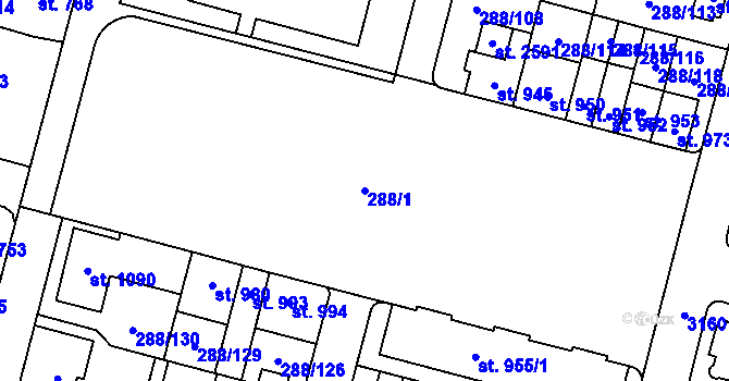 Parcela st. 288/1 v KÚ Kyjov, Katastrální mapa