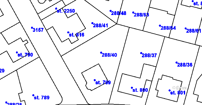 Parcela st. 288/40 v KÚ Kyjov, Katastrální mapa