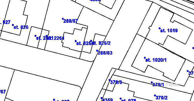 Parcela st. 288/83 v KÚ Kyjov, Katastrální mapa