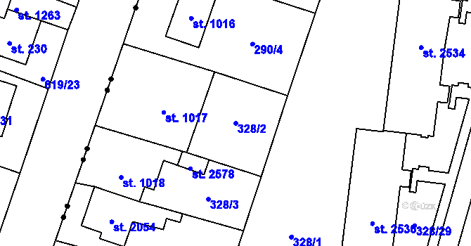 Parcela st. 328/2 v KÚ Kyjov, Katastrální mapa
