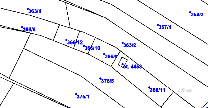 Parcela st. 366/9 v KÚ Kyjov, Katastrální mapa