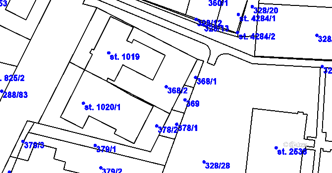 Parcela st. 368/2 v KÚ Kyjov, Katastrální mapa