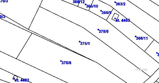 Parcela st. 375/1 v KÚ Kyjov, Katastrální mapa
