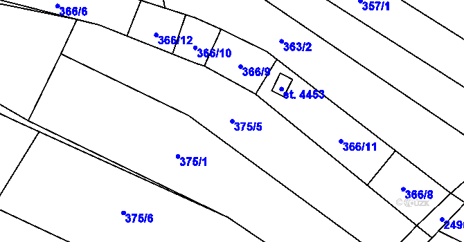 Parcela st. 375/5 v KÚ Kyjov, Katastrální mapa
