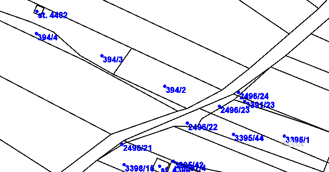Parcela st. 394/2 v KÚ Kyjov, Katastrální mapa