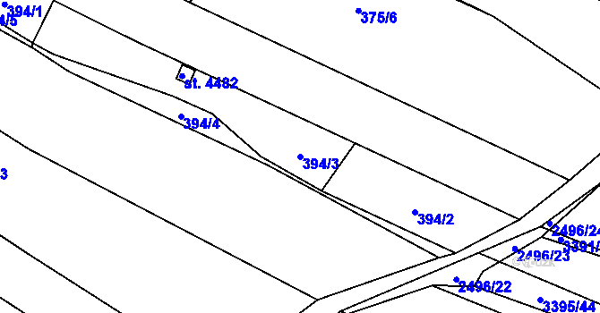 Parcela st. 394/3 v KÚ Kyjov, Katastrální mapa