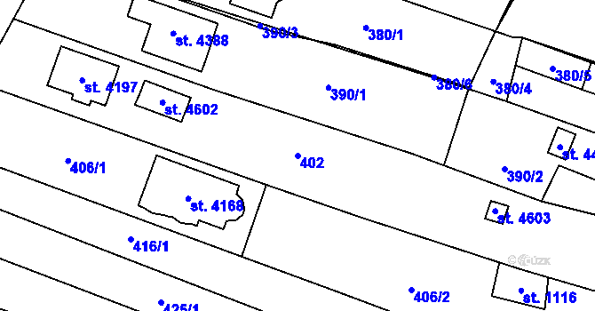 Parcela st. 402 v KÚ Kyjov, Katastrální mapa
