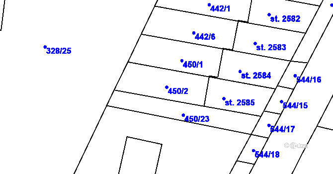Parcela st. 450/2 v KÚ Kyjov, Katastrální mapa