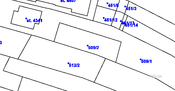 Parcela st. 509/2 v KÚ Kyjov, Katastrální mapa