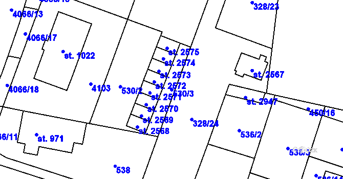 Parcela st. 530/3 v KÚ Kyjov, Katastrální mapa