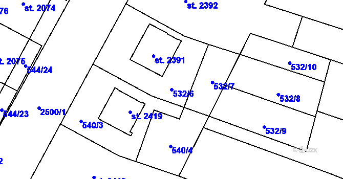 Parcela st. 532/6 v KÚ Kyjov, Katastrální mapa
