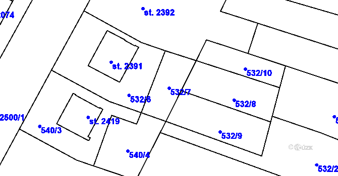Parcela st. 532/7 v KÚ Kyjov, Katastrální mapa