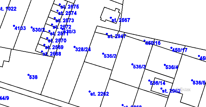 Parcela st. 536/2 v KÚ Kyjov, Katastrální mapa