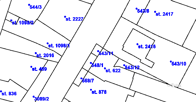 Parcela st. 543/11 v KÚ Kyjov, Katastrální mapa