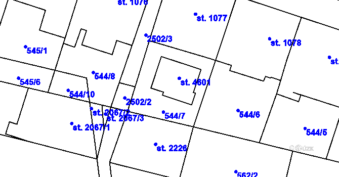 Parcela st. 544/7 v KÚ Kyjov, Katastrální mapa