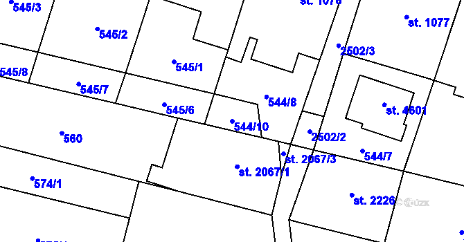 Parcela st. 544/10 v KÚ Kyjov, Katastrální mapa