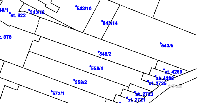 Parcela st. 548/2 v KÚ Kyjov, Katastrální mapa