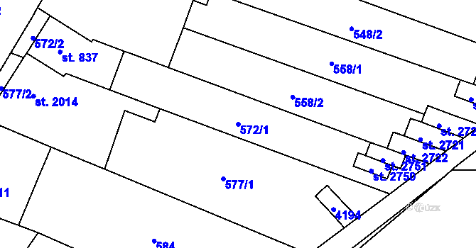 Parcela st. 572/1 v KÚ Kyjov, Katastrální mapa