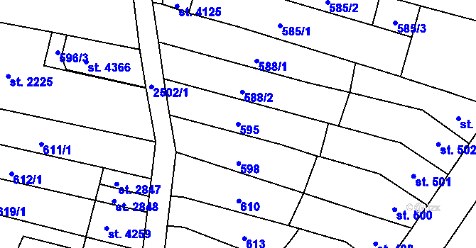 Parcela st. 595 v KÚ Kyjov, Katastrální mapa