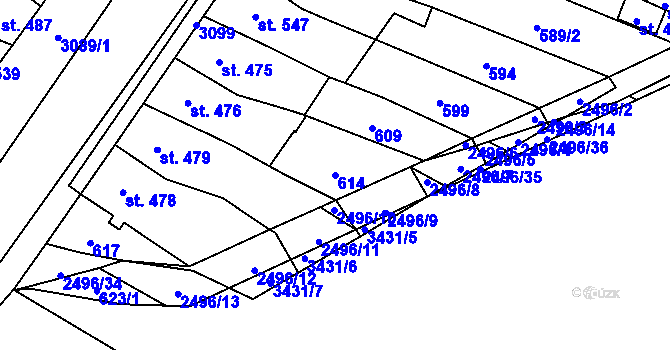 Parcela st. 614 v KÚ Kyjov, Katastrální mapa