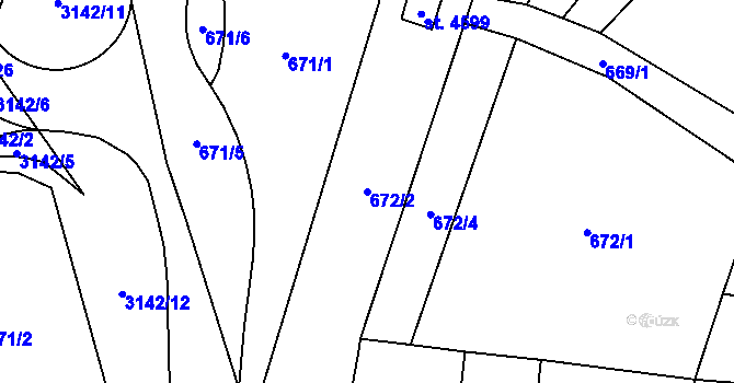 Parcela st. 672/2 v KÚ Kyjov, Katastrální mapa