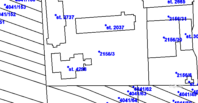 Parcela st. 2156/3 v KÚ Kyjov, Katastrální mapa