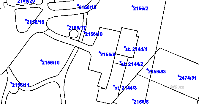 Parcela st. 2156/9 v KÚ Kyjov, Katastrální mapa