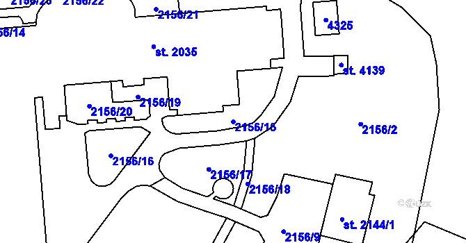 Parcela st. 2156/15 v KÚ Kyjov, Katastrální mapa