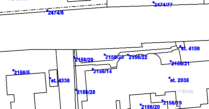 Parcela st. 2156/23 v KÚ Kyjov, Katastrální mapa