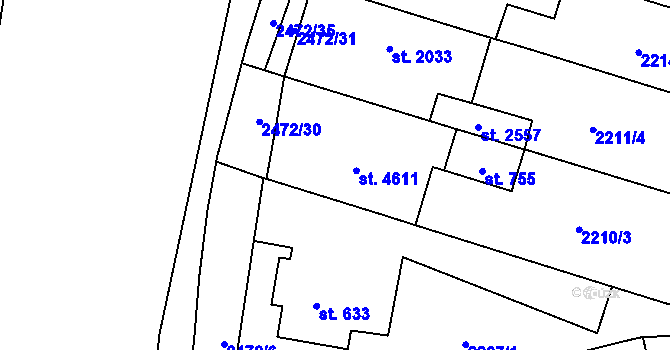 Parcela st. 2210/1 v KÚ Kyjov, Katastrální mapa