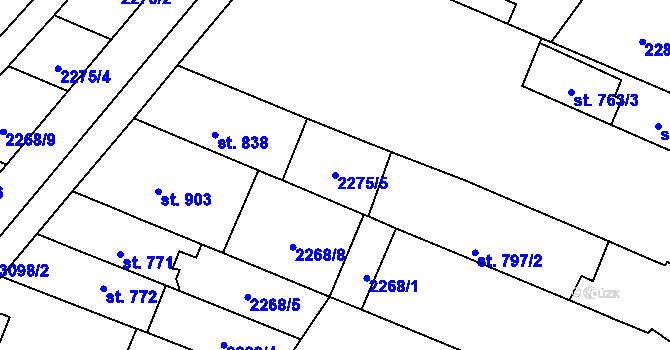 Parcela st. 2275/5 v KÚ Kyjov, Katastrální mapa
