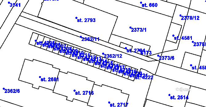 Parcela st. 2362/12 v KÚ Kyjov, Katastrální mapa