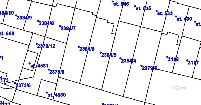 Parcela st. 2384/5 v KÚ Kyjov, Katastrální mapa