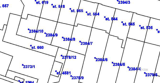 Parcela st. 2384/7 v KÚ Kyjov, Katastrální mapa