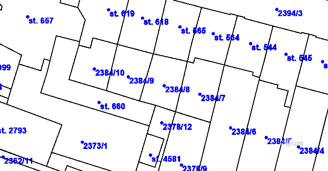 Parcela st. 2384/8 v KÚ Kyjov, Katastrální mapa