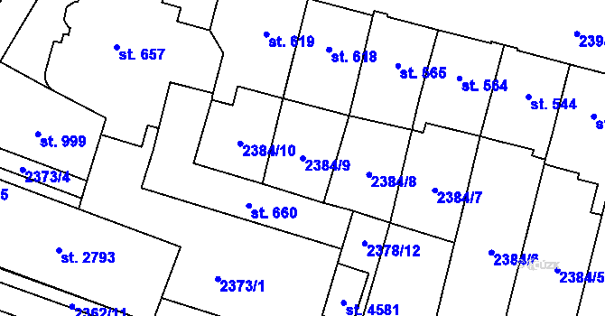 Parcela st. 2384/9 v KÚ Kyjov, Katastrální mapa