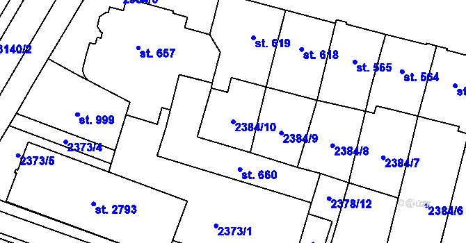 Parcela st. 2384/10 v KÚ Kyjov, Katastrální mapa