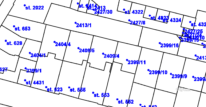 Parcela st. 2409/4 v KÚ Kyjov, Katastrální mapa